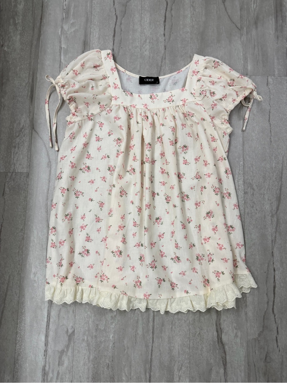 Cider Cream Floral Square Neck Babydoll Top - Picture 3 of 4
